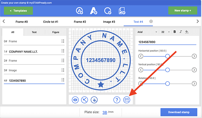 Letter button on stamp maker tool from MyStampReady